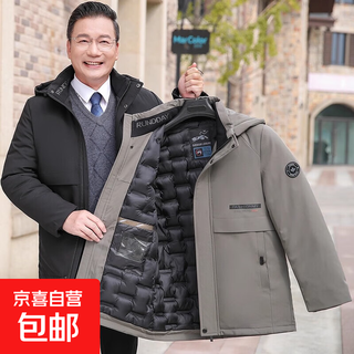 Dad's winter jacket hooded middle-aged men's down jacket winter warm middle-aged and elderly men's cotton-padded jacket thickened 20503-2281 khaki 4xl about 155-170 jin jin equals 0.5 kg can be worn
