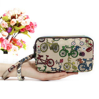 Shu guo er clutch fabric long women's wallet canvas three-layer zipper coin purse bicycle #c221