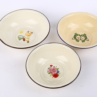 Orite thick enamel bowl enamel basin old-fashioned nostalgic enamel soup bowl cartoon vegetable basin soup bowl noodle bowl instant noodle bowl sample bowl condiment bowl worker eating bowl (one set) random color 20cm each