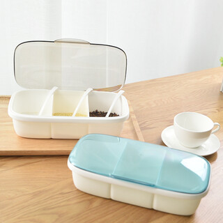 Camellia (chahua) seasoning jar integrated seasoning box european plastic seasoning box kitchen household flip-top salt shaker condiment storage three compartments with small spoon light orange