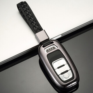 迪加伦 金属 18款 奥迪A6L专用钥匙包 奥迪Q5 S5 A7 A5 A8L 老奥迪A4钥匙套壳扣 太空灰+时尚编织真皮钥匙绳 奥迪专用钥匙壳真皮汽车钥匙扣 改装 男士 女