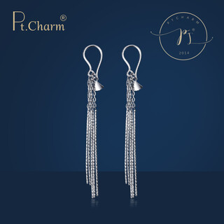 Pt.charm platinum earrings for women pt950 platinum earrings one curtain youmeng fashionable versatile long tassels gift for the goddess, ready stock 2.7-2.8 grams a pair