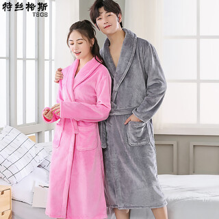 Tsgs couple's nightgown pajamas women's autumn and winter flannel home clothing coral fleece men's bathrobe bathrobe men's silver gray one size