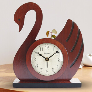 Caravel chinese style desk clock wooden desk clock creative swan study bedside table clock quartz clock solid wood student small sitting watch swan desk clock
