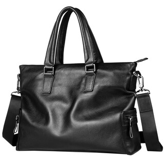Aoyi men's briefcase genuine leather men's bag fashion trend handbag first layer cowhide business bag 2025 new style black lychee pattern large size can hold a 14-inch computer