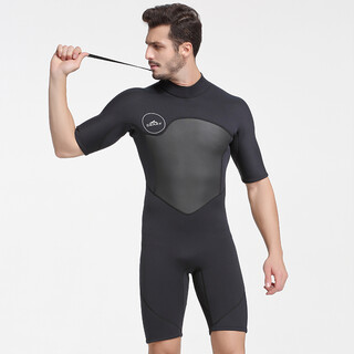 Men's thermal swimsuit short-sleeved one-piece thermal insulation cold-proof swimming 2mm thickened wetsuit winter swimming and snorkeling suit 1069 black l l120-135jin jin equals 0.5 kg
