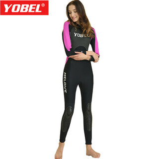 Yobel couple one-piece wetsuit men's 3mm thickened wetsuit outdoor cold-proof warm long-sleeved jellyfish suit winter swimsuit black and rose red xl