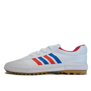 Double star eight special qingdao men's and women's beef tendon bottom broken nail canvas football shoes for teenagers and children artificial grass shock-absorbing anti-slip flat football shoes white celebrity-12 41 (sports shoes wear 42)