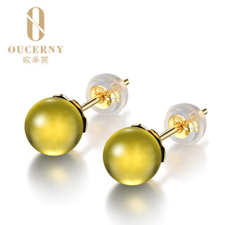 Ouzheni 18k gold and blue amber earrings, pure natural amber mexican blue amber earrings for women (ready for shipment) 18k gold color (ready for shipment)