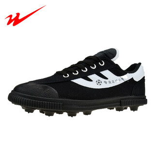 Double star bate men's and women's canvas football shoes teenage students rubber soled football shoes artificial grass non-slip football shoes running shoes broken spikes black a b 39 (sports shoes wear 40)