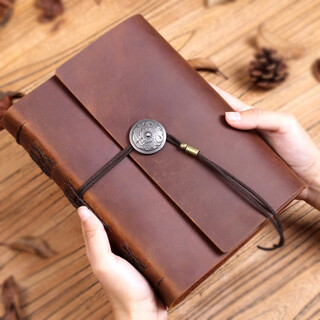 一本时光真皮家庭版相册拍立得情侣DIY影集自粘贴式定制复古宝宝成长纪念册创意手工礼品 B6内页黄色卡纸+防潮隔页(可放120张5寸照片)