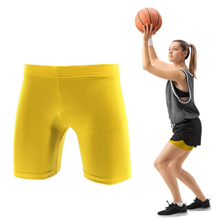 Women's solid color quick-drying bottoming thin sports fitness stretch yoga tight protective tackle three-point shorts multi-color yellow women's m suitable for 160-170cm50-60kg