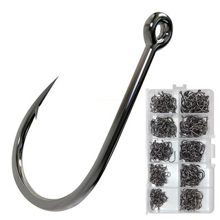 Weihe 500 piece tube fish hook set flattened sub-line single hook with circle blue light qianyou fishing hook black tube hook 500 pieces (set)