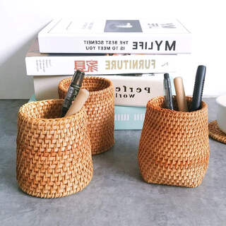 Half life autumn rattan tea ceremony accessories handmade pu'er tea set accessories tea spoon tea clip storage tube desktop stationery storage box cylindrical