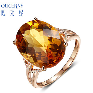 Ou ceni 18k gold set with diamonds, 10 carat citrine ring face, rose gold ring, colored gemstones, 18k rose gold (sold in stock, needs 7-10 working days for customization)