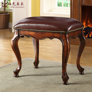 Romutisen european solid wood dressing stool american dressing table stool genuine leather simple piano stool soft cover seating stool brown