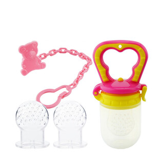 Installed with four-piece set of baby food bite training device, fruit and vegetable eating baby food training device juice, pink l size, 12 months and above, 1 pack