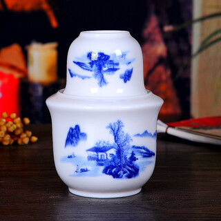 Shengtianxia jingdezhen ceramic wine set half jin jin is equal to 0.5 kg. warming wine pot, warm wine, hot wine pot, wine cup, yellow wine warmer, white wine pot, good mountains and good water-warming wine pot-two or two packs