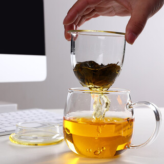 Quandu glass tea cup, tea set, office cup, drinking tea cup, green tea cup with filter liner, tea cup, glass water cup, tea cup qd01 (380ml)