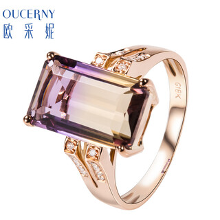 Ouchini ametrine ring 18k gold inlaid with diamonds european and american style fashionable citrine ring for other customizations, please contact customer service
