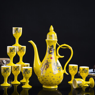 Shengtianxia jingdezhen ceramic wine pot, chinese blue and white porcelain wine set, traditional wine pouring pot, wine glass, white wine wine set, goblet, 1 pot, 10 cups, double dragon playing with pearls - wine set - 1 pot, 10 cups, safe and shockproof packaging