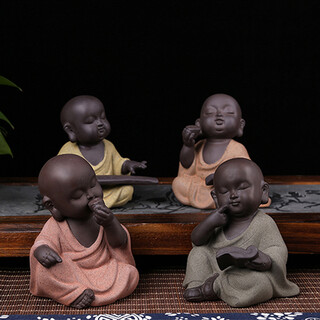 Ku-life purple sand tea pet ornaments little monk tea play colored sand pottery tea set ornaments tea ceremony accessories