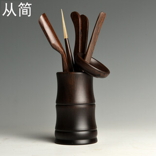Simple tea ceremony six gentlemen cylinder set tea accessories ebony solid wood complete tea art 6-piece set home simple kung fu tea accessories tea ceremony set tea cylinder combination ebony bamboo bamboo six gentlemen