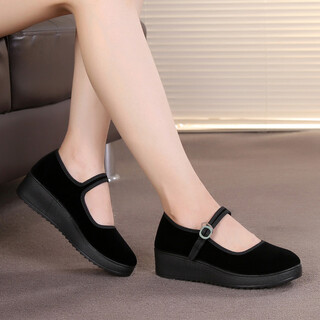 Fulai red old beijing cloth shoes women's shoes thick sole black wedge heel work shoes waterproof platform women's single shoes hotel non-slip cleaning shoes 316 black 37
