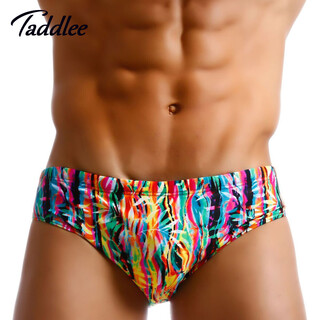 Taddlee swimming trunks men's sexy low-waist fashion printed swimsuit men's triangle comfortable breathable large size quick-drying adult swimming trunks xf36 l