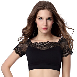 Cawie sexy lace anti-exposure tube top, comfortable, wire-free and versatile bra, yoga fitness sports bra, black, one size fits all