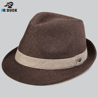 Mr duck british gentleman hat curly top hat middle-aged jazz hat high-end hat men's summer sunscreen straw hat large head circumference brown (adjustable hat circumference)-ms13014 m (suitable for 56-58cm head circumference)