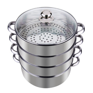 Jiajialai stainless steel multi-layer steamer steamer 22cm-36cm large steamer steaming grid multi-layer superimposed induction cooker universal pot four layers 28cm (1 bottom pot + 3 steaming grids) 28cm