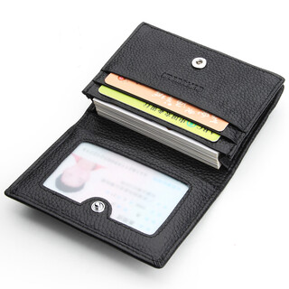 Oufankadi large-capacity leather business card holder men's business card holder card holder multi-card slot small card holder id holder bank card holder black