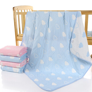 Mufan pure cotton 6-layer gauze towel quilt class a cotton newborn baby baby blanket nap towel blanket cloud blue 110*110cm