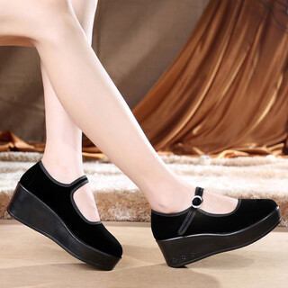 Fulai red old beijing cloth shoes women's shoes thick sole black wedge waterproof single shoes flat hotel work safety shoes dance shoes black (g1001 thick sole) 38