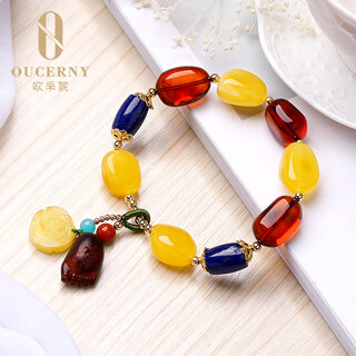 Ouchini natural beeswax duobao bracelet bracelet blood amber gold amber and amber contentment pendant women's 4004 duobao bracelet