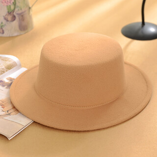 Billsurf british all-match woolen black top hat jazz hat gentleman hat trendy men korean style flat top hat autumn and winter women camel one size 56-58cm