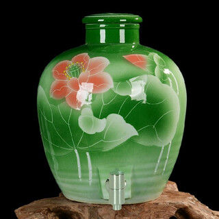 So red that it turns purple jingdezhen wine jar ceramic wine jar soaked wine jar homemade wine jar hand-painted carved lotus stainless steel faucet 50jin jin equals 0.5 kg