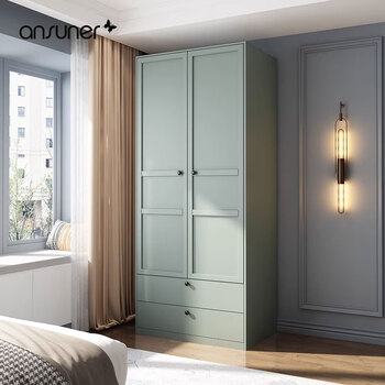 Ansuner nordic french wardrobe wardrobe bedroom large capacity small apartment environmentally friendly maternity and baby storage steel iron art gray green - height 195 width 80 depth 50cm - two drawers