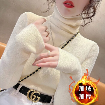Pierre cardin european double-sided turtleneck bottoming shirt for women 2025 autumn and winter plus velvet feel, western style warm inner top, versatile, off-white, thickened, plus velvet, m 95-105 catties