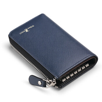 Williampolo emperor paul leather zipper key bag first layer cowhide car key bag men and women fashionable waist hanging key bag blue