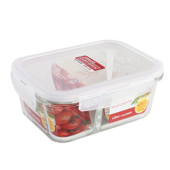 Lock&lock separated glass crisper glass lunch box microwave sealed container lunch box lunch box llg429c (2 partitions) 630ml single piece
