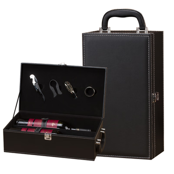 New red wine box double leather box high-end wine gift box packaging box universal 2 customized red wine boxes double black double black with wine utensils