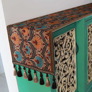 Chest of drawers tablecloth fabric table flag light luxury tv cabinet cover bedside table ethnic style bohemian lawrence cover 45*280 cm (size includes pendant)