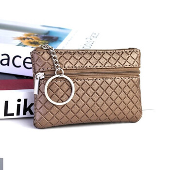 Jiemo tanabata retro style women's mini coin purse solid color plaid small key bag portable compact coin bag card bag c1 khaki