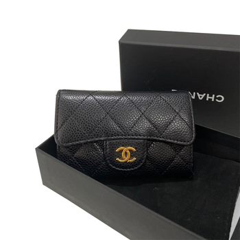 Second-hand 99 new chanel chanel black gold women's long and short wallet wallet clutch bag card holder women's bag 99 new chanel caviar black gold card holder 27 open with card