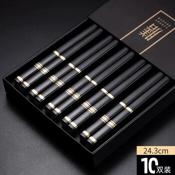 Qzt household alloy chopsticks high-end family hotels and restaurants 2025 new anti-slip chopsticks high temperature resistant tableware serving chopsticks black gold great wall-black 10 pairs