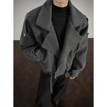 Shelley jones american design woolen jacket men's autumn and winter cleanfit korean style high-end short handsome deconstructed jacket floral gray xl recommended 120-140 pounds