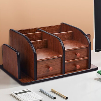 Kluot multifunctional wooden pen holder office desk storage large capacity office stationery drawer remote control storage box multi-grid desktop storage box