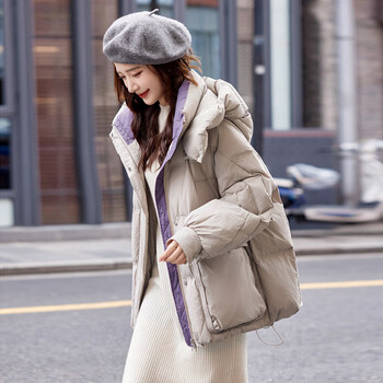 Guixuege winter hooded short down jacket for women 2024 new fashion loose thickened warm white duck down jacket light card color m (115-135 catties)